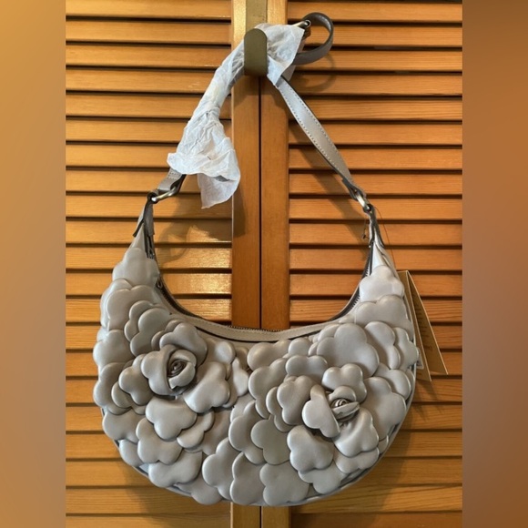 Patricia Nash Coley Floral Leather Crescent-Shaped Shoulder Hobo Bag-Stone-NWT - Picture 7 of 7